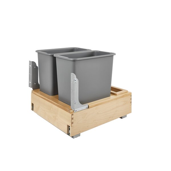 Rev-A-Shelf Rev-A-Shelf - Double 30-Quart Maple Bottom Mount Trash Can Pullout with Soft Open & Close Slide System, Silver 4WCBM-2430DM-2
